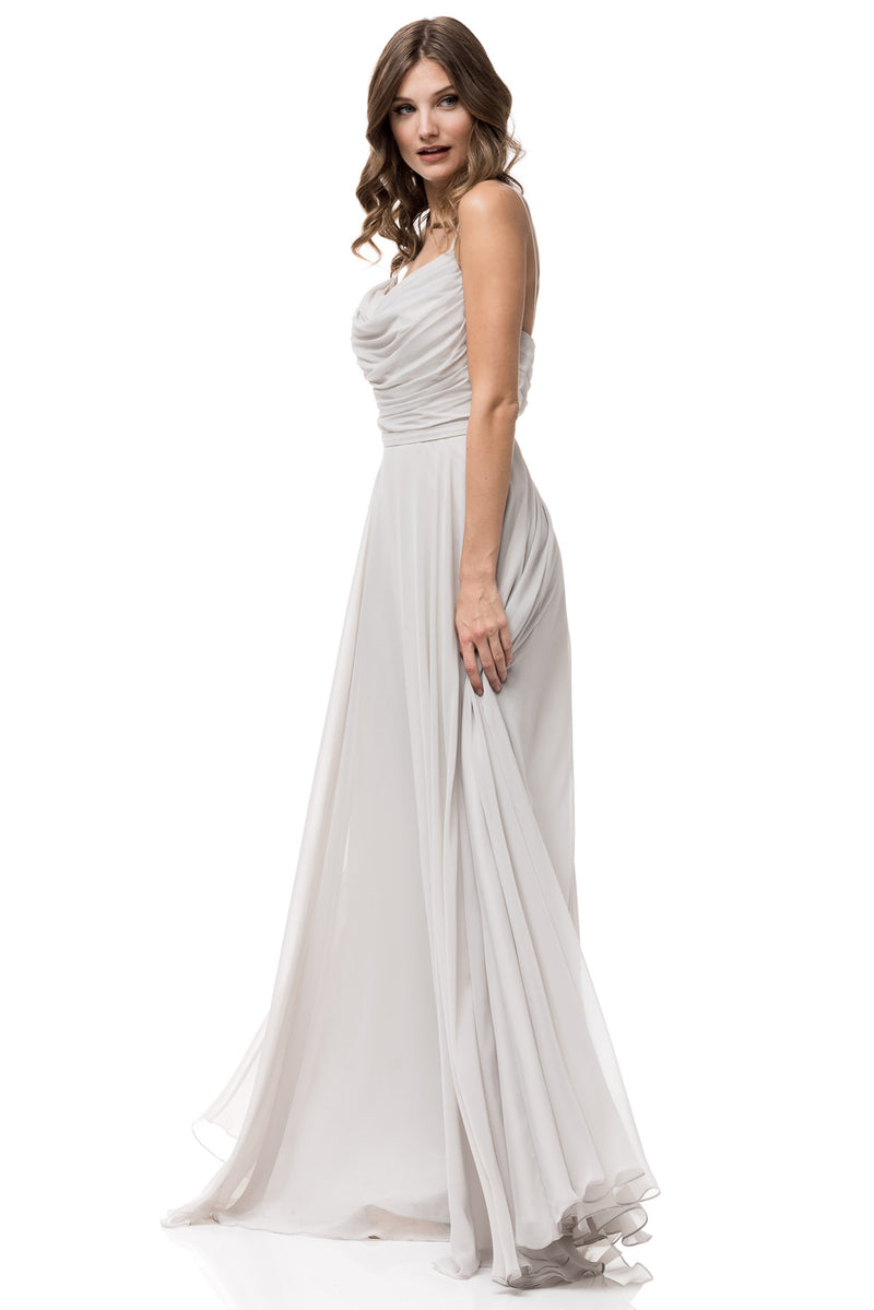 Unique Floor Length chiffon Light Gray and Blush Long Evening Bridesmaid Dress