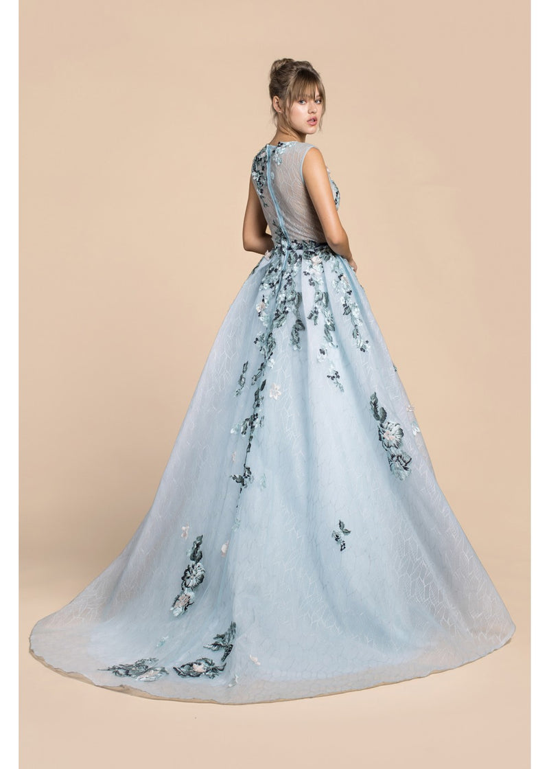 Runway 2018 Sky Garden floral Prom Ball gown with 3d flowers Evening Dress
