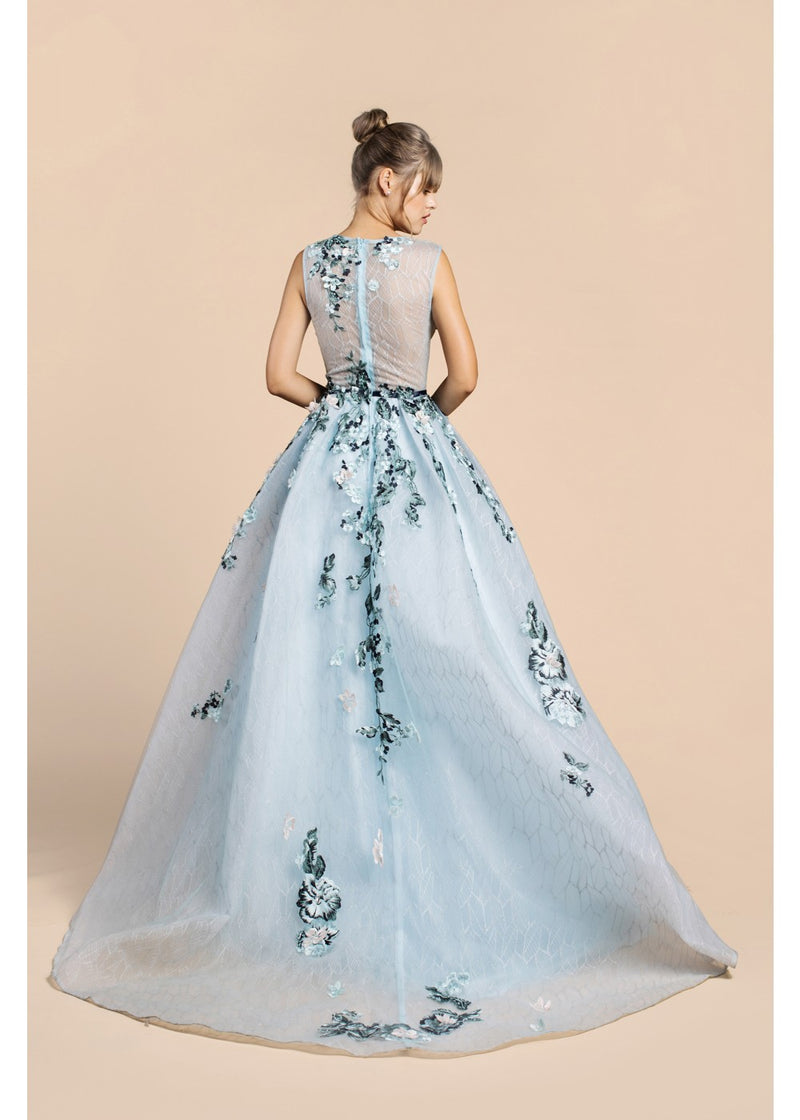 Runway 2018 Sky Garden floral Prom Ball gown with 3d flowers Evening Dress
