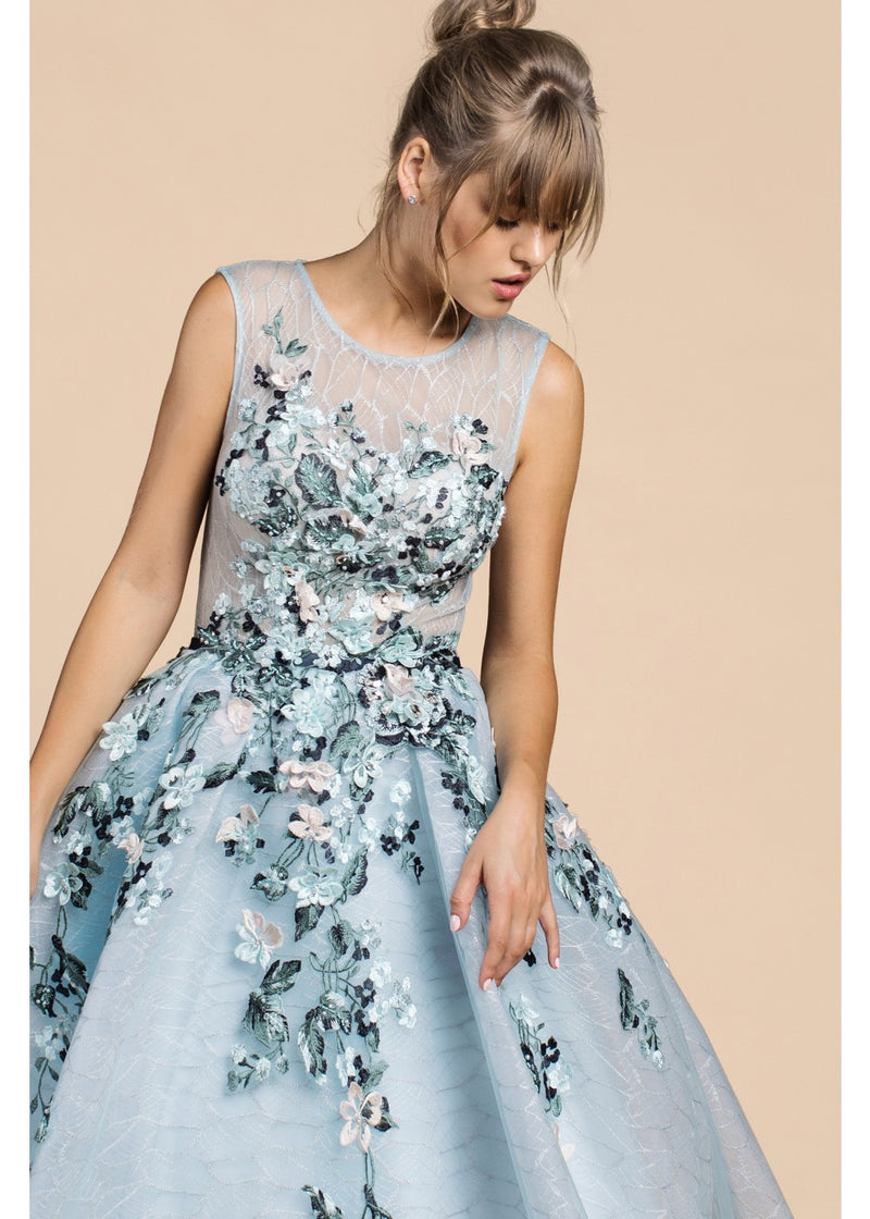 Frugal Mughal Runway 2018 Sky Garden Floral Prom Ball Gown with 3D Flowers Evening Dress 8