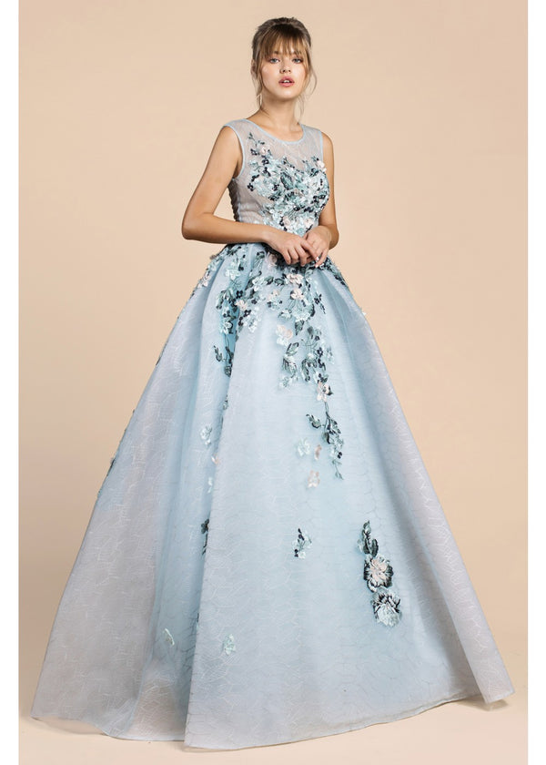 Runway 2018 Sky Garden floral Prom Ball gown with 3d flowers Evening Dress