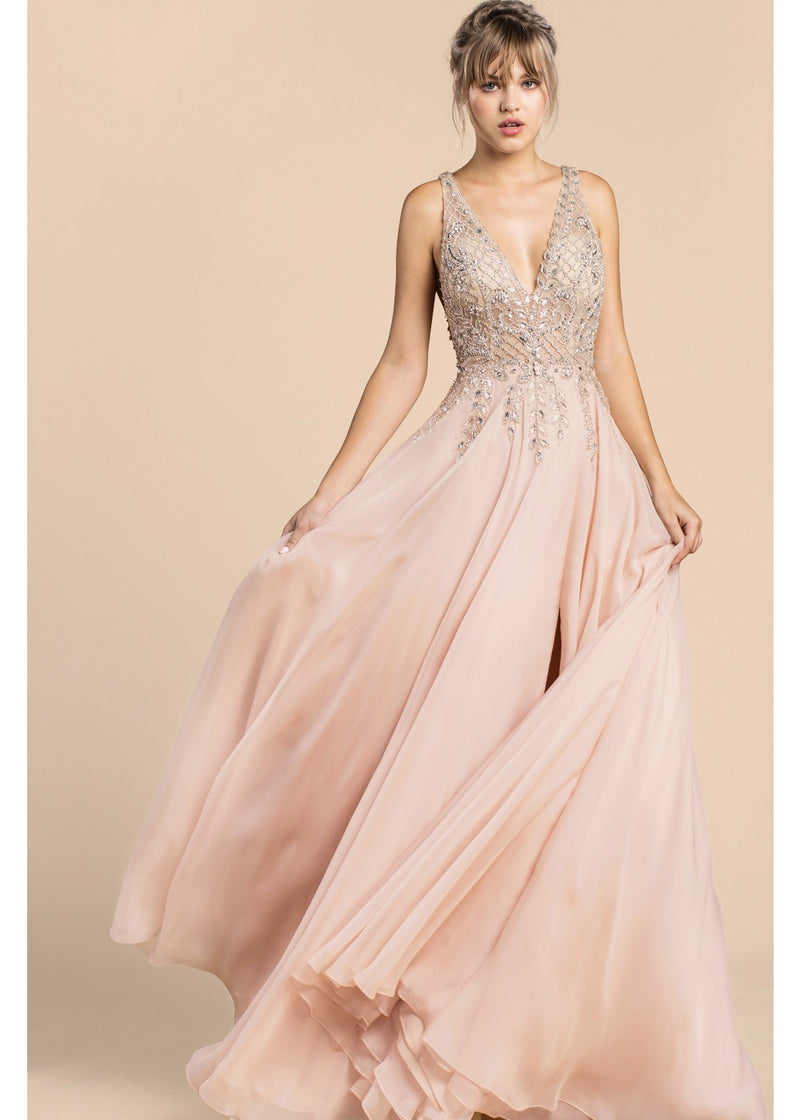 Blush illusion evening gown