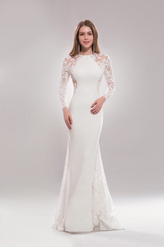 Long sleeves Ivory wedding dress