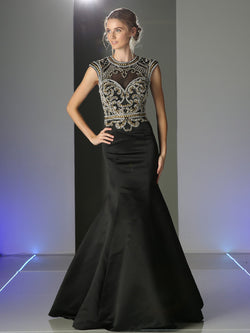 Designer Black Gold Trumpet Mermaid Beaded long prom dress Evening Gown 4 - 16