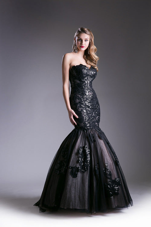 Jovani Style Strapless Tulle Mermaid Prom Dress in Blush and Black Wedding Gown 6 Blush