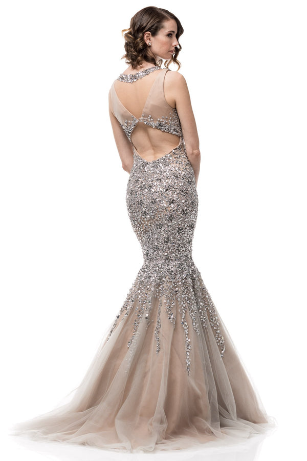 Bling it on Silver Embellished mermaid tulle Evening Gown Prom Dress