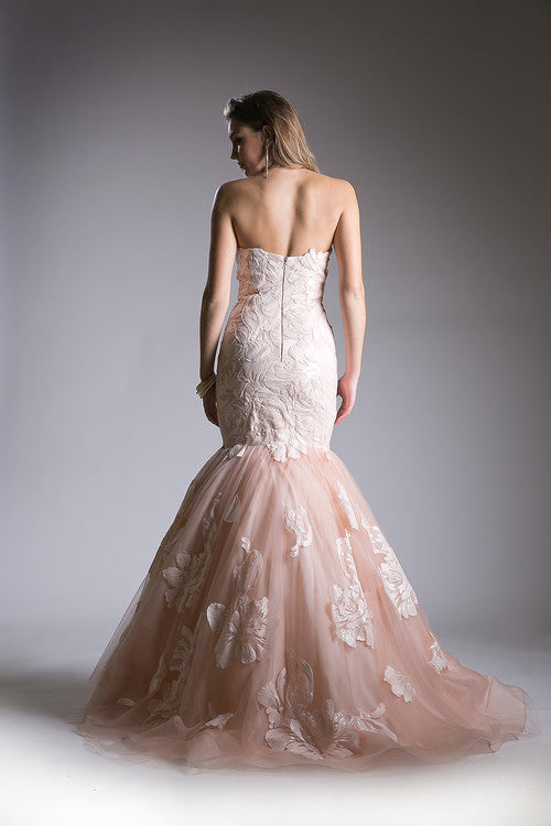 Jovani style Strapless Tulle Mermaid Prom Dress in Blush and Black Wedding gown
