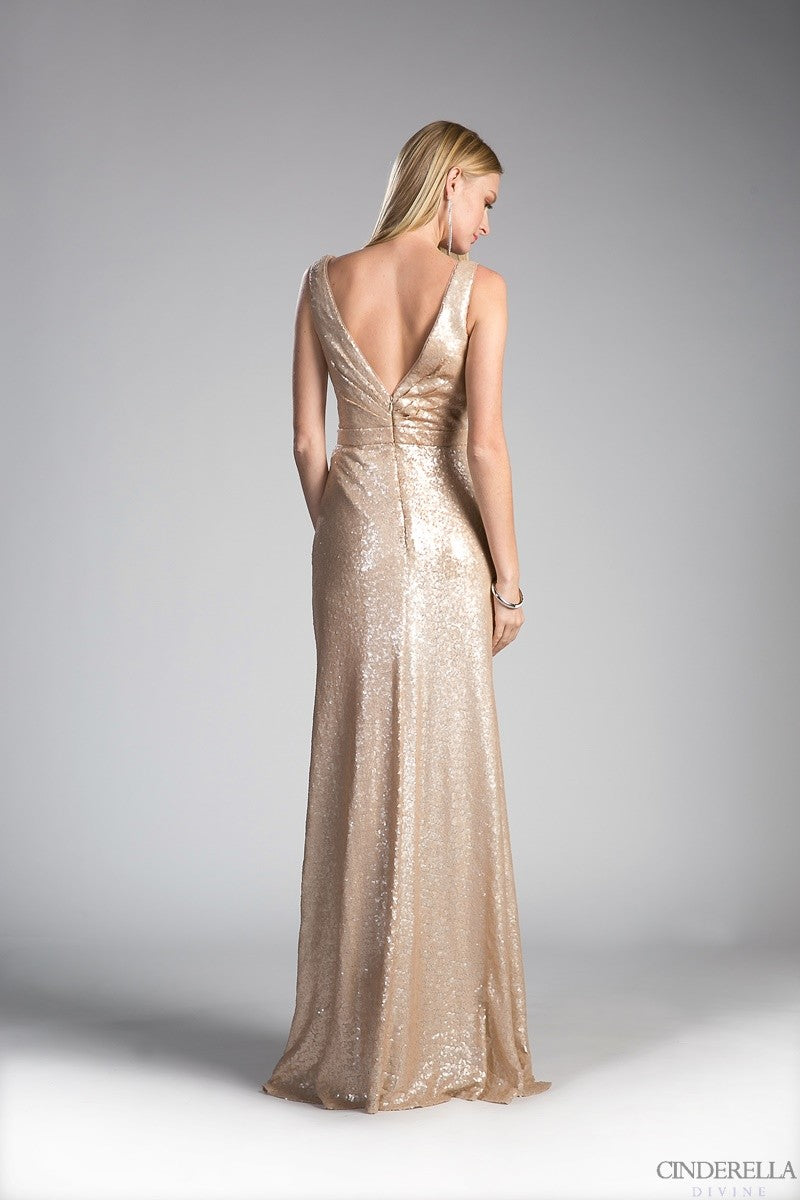 2018 Prom long Sequin high slit formal bridesmaid dress