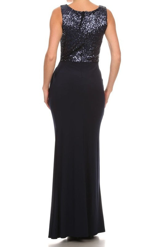 Affordable long Sequin Bridesmaid dress Navy and Charcoal S - 3XL