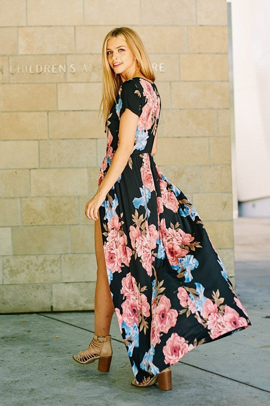 Glamorous Floral Print Romper Maxi Dress