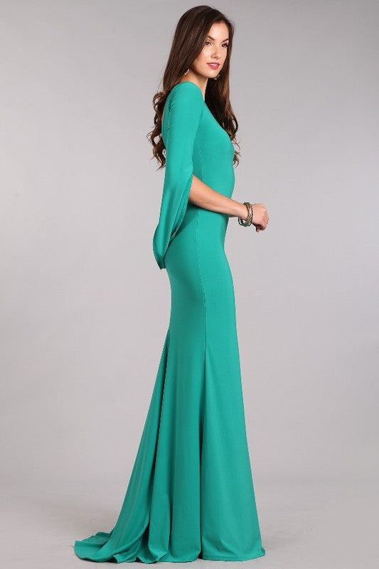 Floor Length Arial Mermaid long Green Draped Elegant Bridesmaid Dress