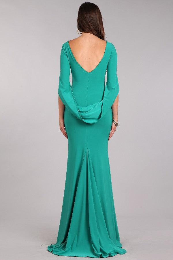 Floor Length Arial Mermaid long Green Draped Elegant Bridesmaid Dress