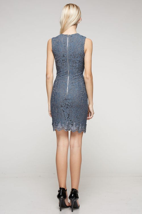 Wedding Guest Front Lace detail Cocktail Dress in Charcoal Gray