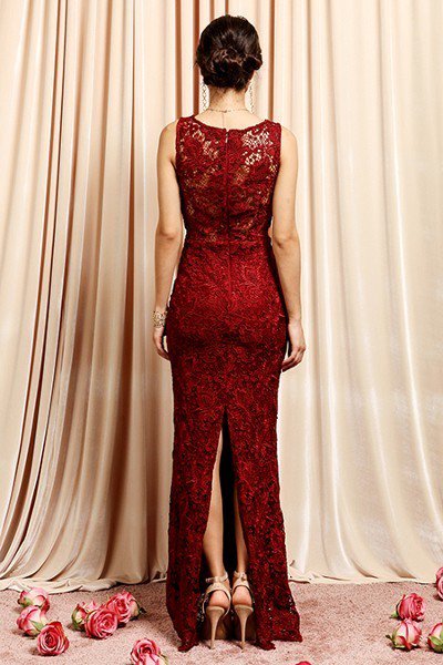 V Neck Lace maxi Bridesmaid Lace Long Dress in Burgundy and Dusty Rose