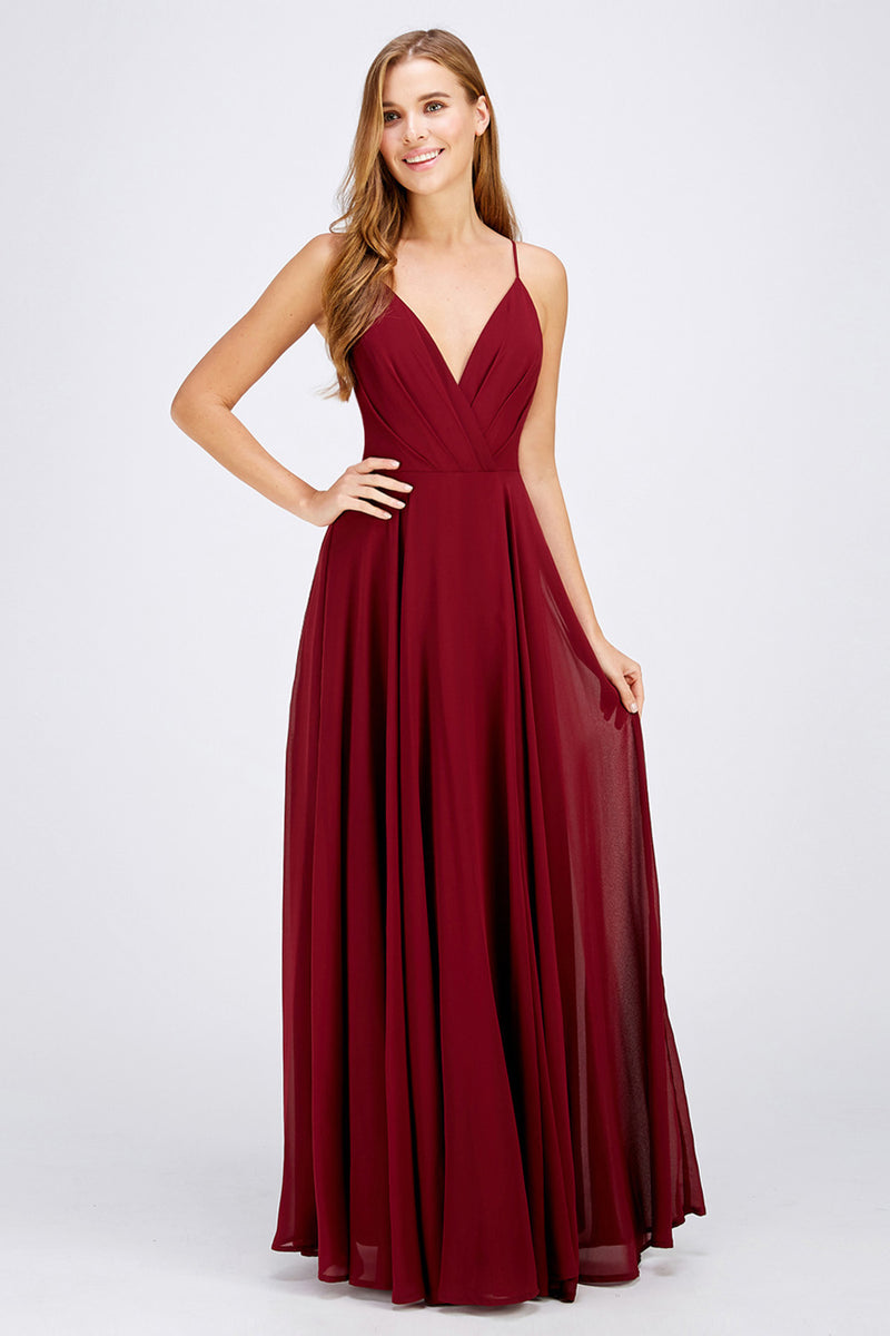 Burgundy long bridesmaid dress