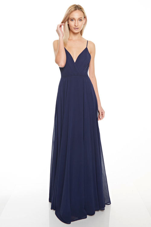 V-neck chiffon long bridesmaid maxi formal dress in 4 colors