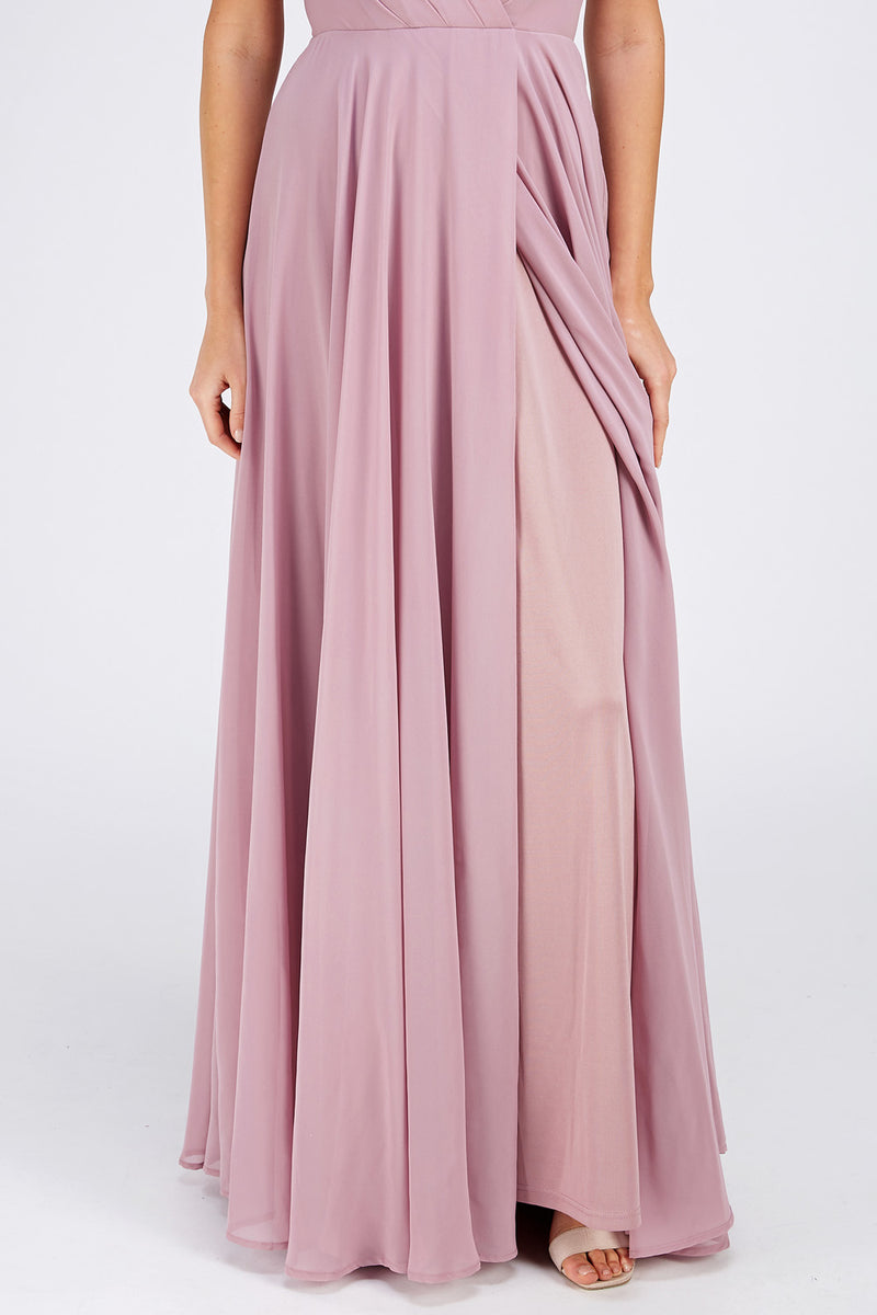 V-neck chiffon long bridesmaid maxi formal dress in 4 colors