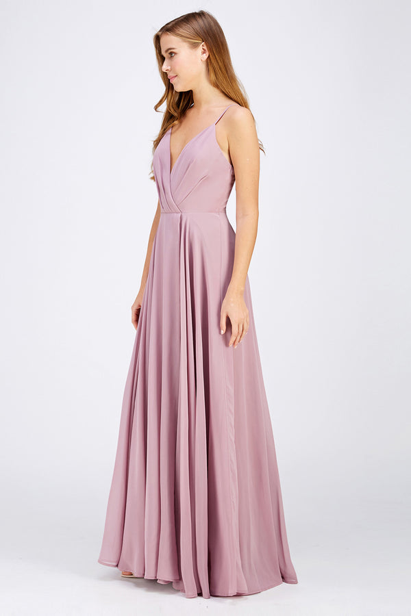 V-neck chiffon long bridesmaid maxi formal dress in 4 colors