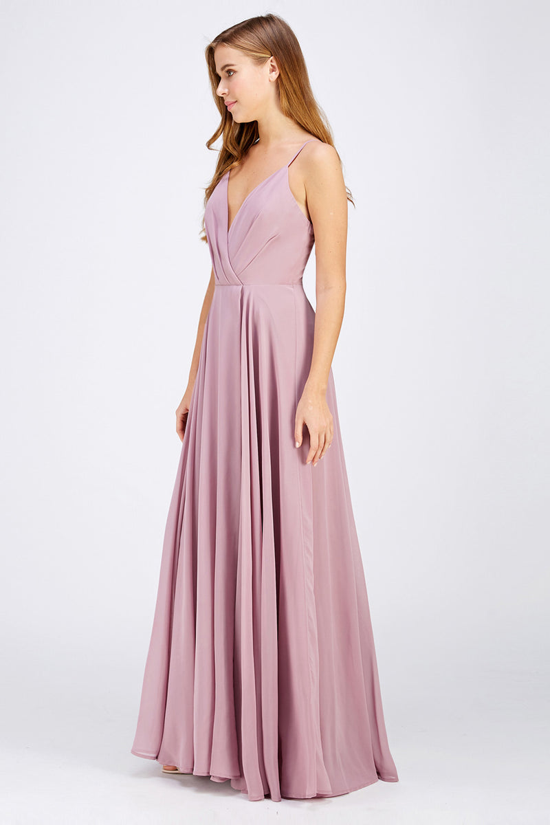 V-neck chiffon long bridesmaid maxi formal dress in 4 colors