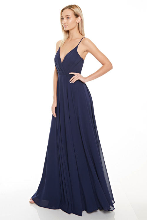 Long navy chiffon Bridesmaid dress