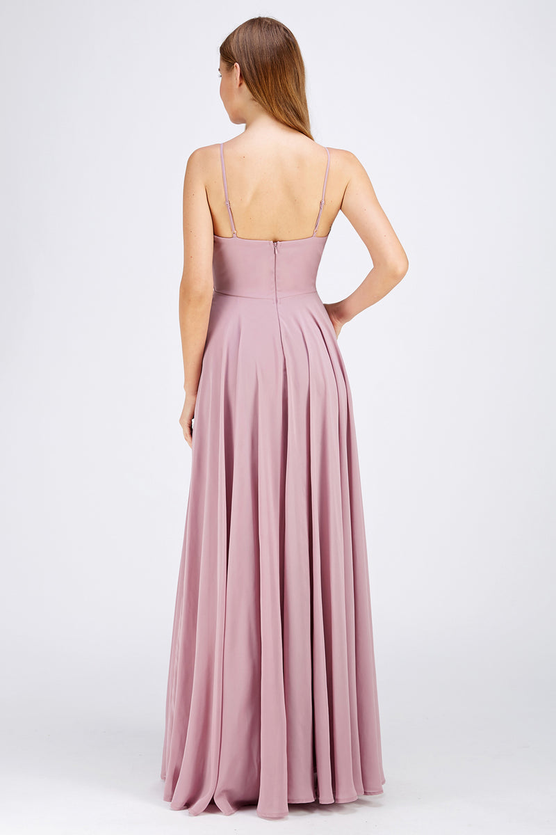 V-neck chiffon long bridesmaid maxi formal dress in 4 colors