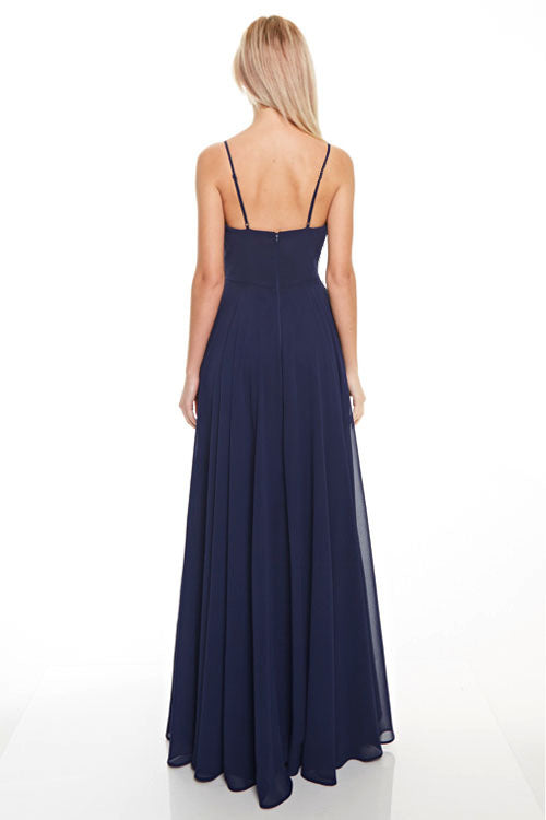 V-neck chiffon long bridesmaid maxi formal dress in 4 colors