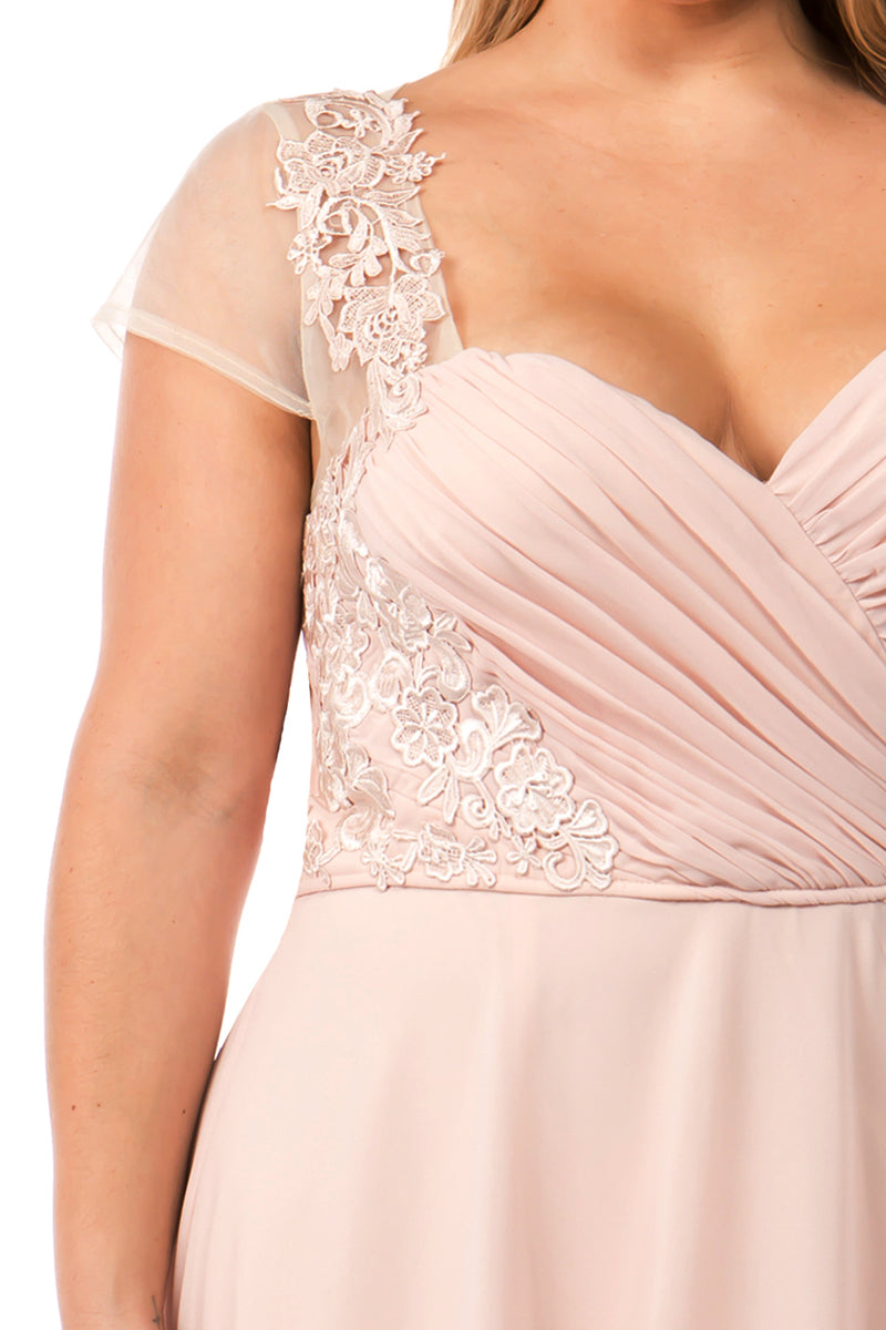 Affordable Floral trim Chiffon maxi long bridesmaid dress in Mauve, Navy and Blush