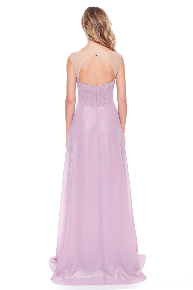 Affordable Floral trim Chiffon maxi long bridesmaid dress in Mauve, Navy and Blush