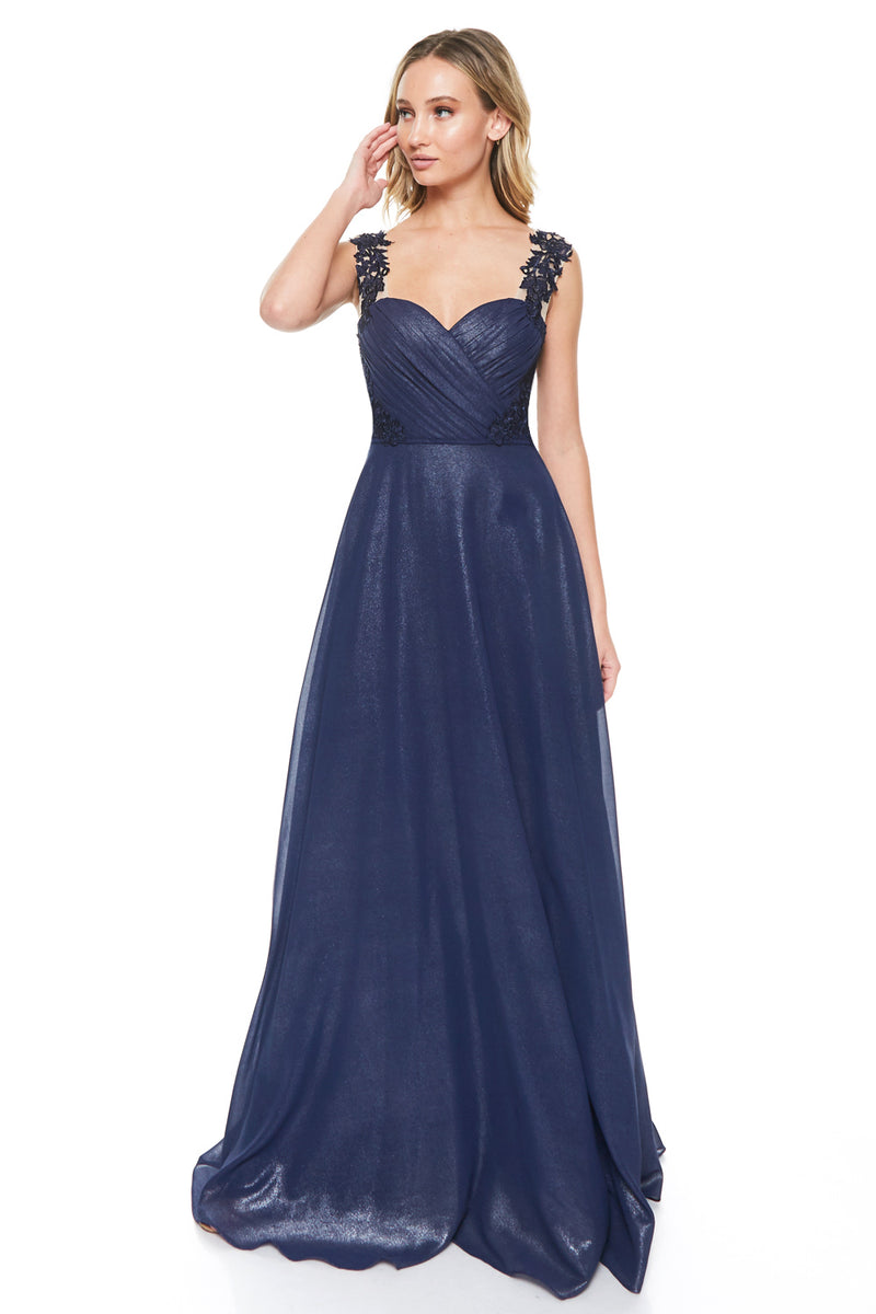 Long Chiffon Navy Bridesmaid Dress