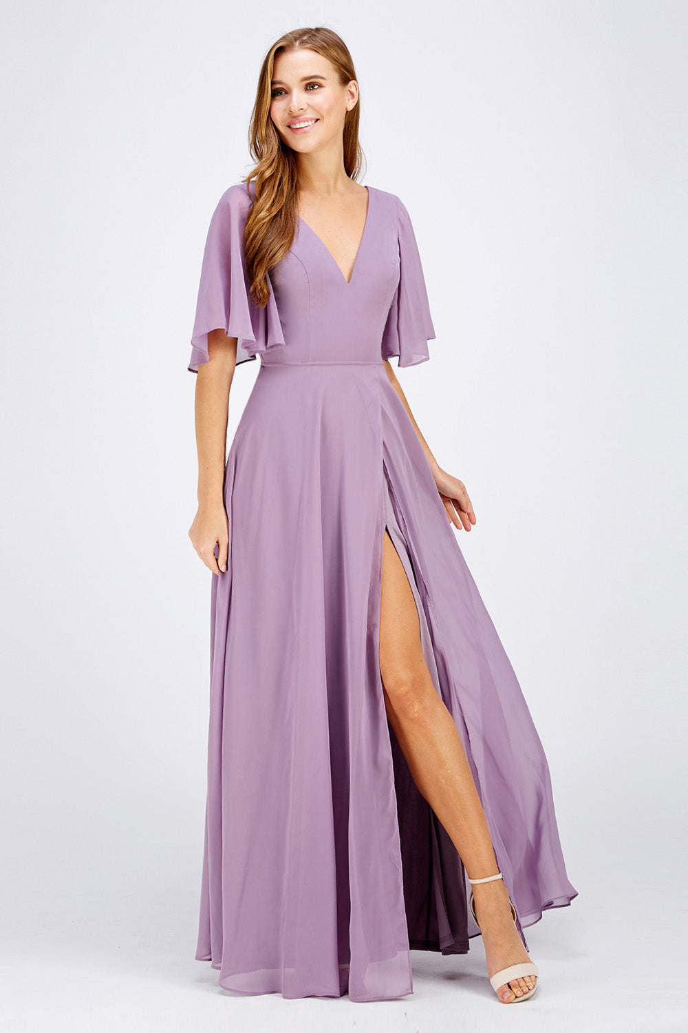 dusky lavender bridesmaid dresses Cheap Long Lilac Bridesmaid Dresses with Slit and Sash ARD1899