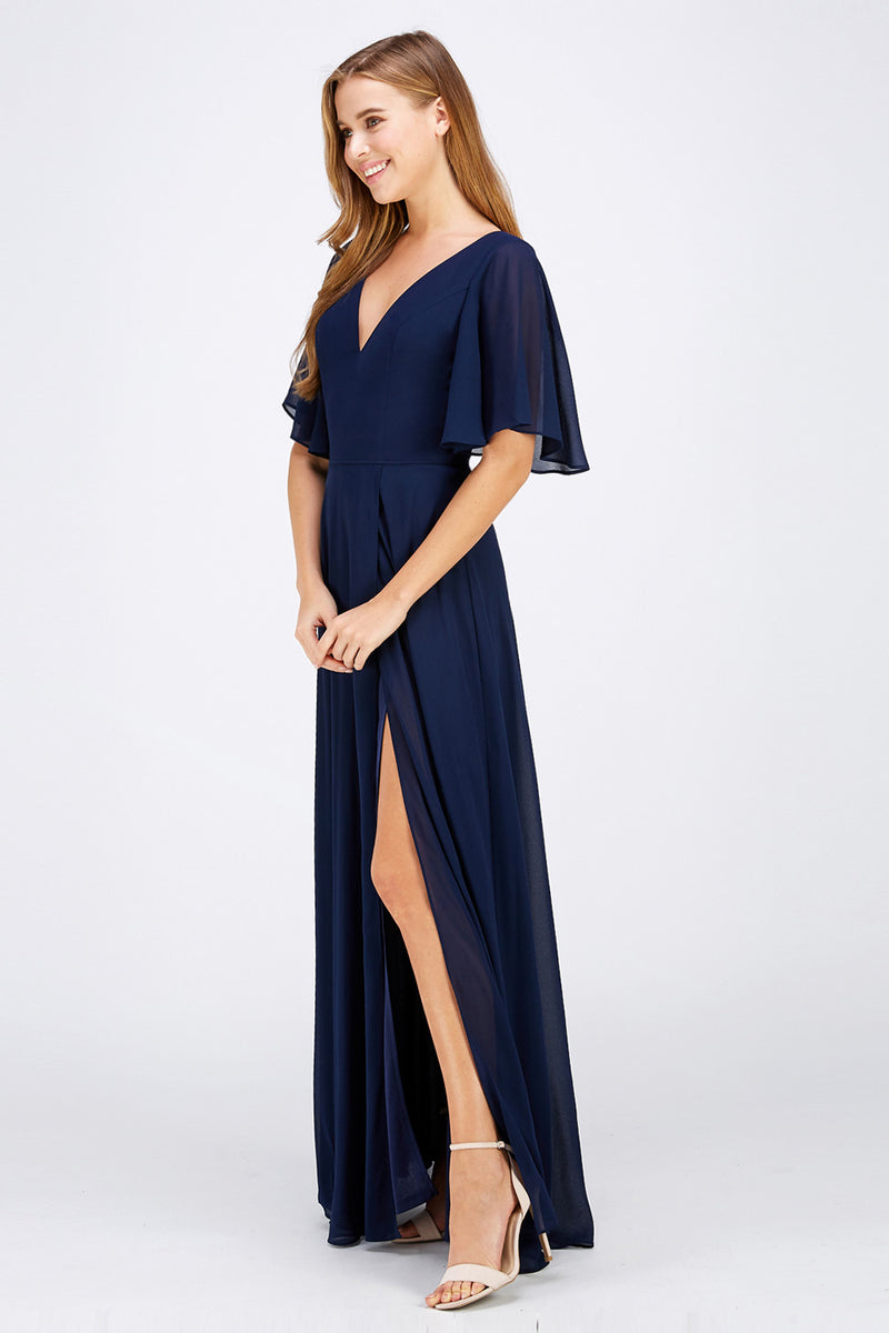 Navy slit maxi bridesmaid dress