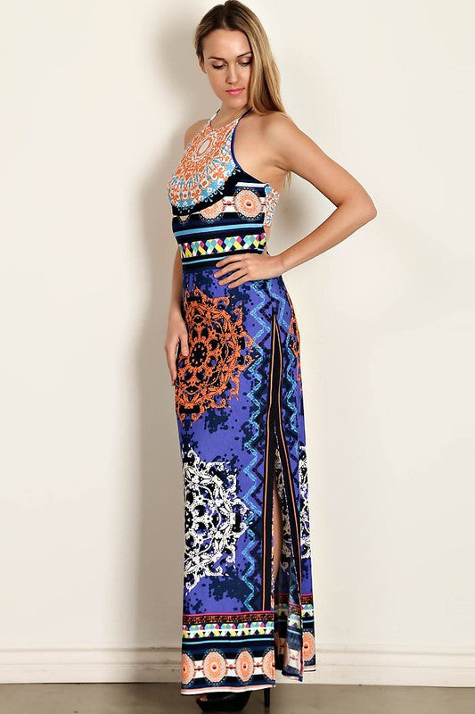 Gorgeous Medallion open back halter Maxi Dress