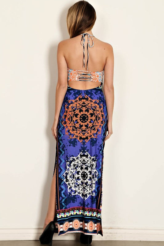 Gorgeous Medallion open back halter Maxi Dress