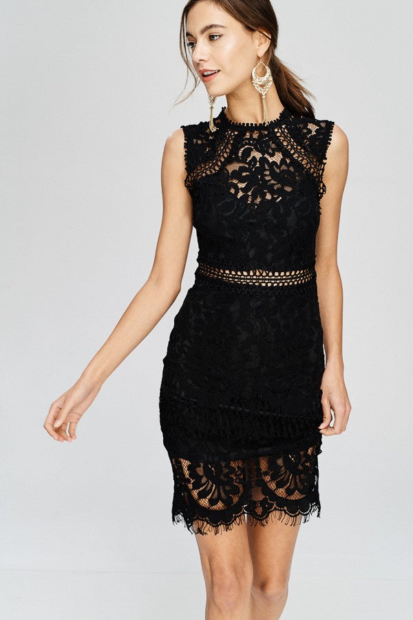 Wedding Guest Illusion Lace Mock-Neck Sheath Dress