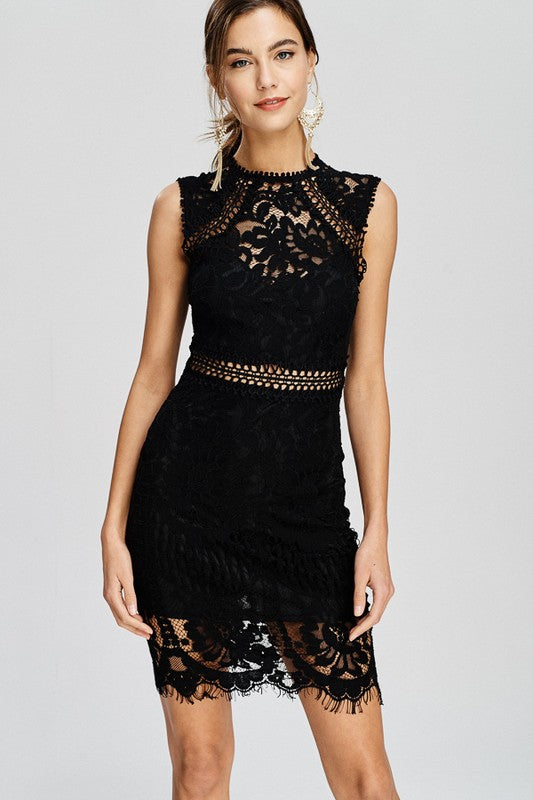 crochet lace mock neck dress