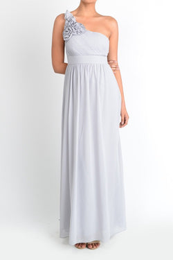 Affordable One Shoulder Gray Floor length Chiffon Bridesmaid Dress