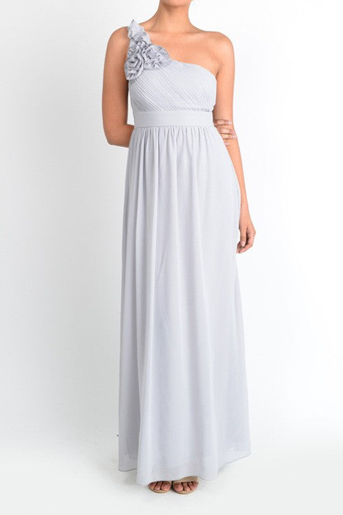 Affordable One Shoulder Gray Floor length Chiffon Bridesmaid Dress