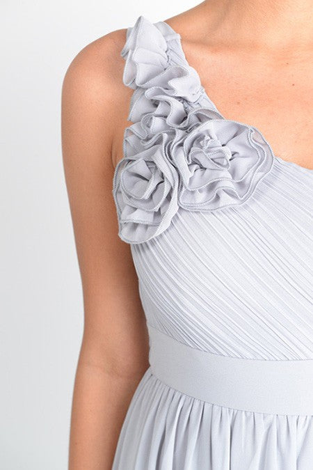 Affordable One Shoulder Gray Floor length Chiffon Bridesmaid Dress