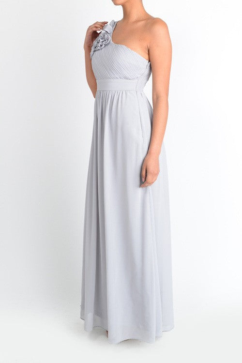 Affordable One Shoulder Gray Floor length Chiffon Bridesmaid Dress