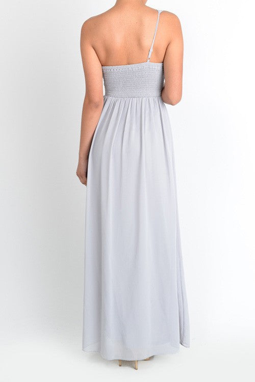 Affordable One Shoulder Gray Floor length Chiffon Bridesmaid Dress