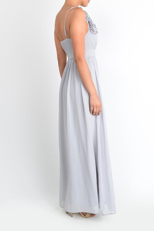 Affordable One Shoulder Gray Floor length Chiffon Bridesmaid Dress