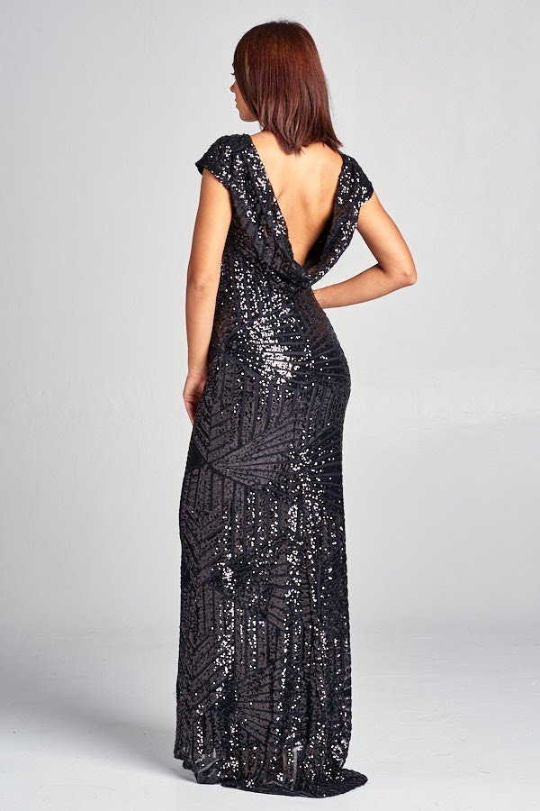 Pewter Geometrical Sequin Maxi Cocktail style Long and Short bridesmaid Dress in 3 colors
