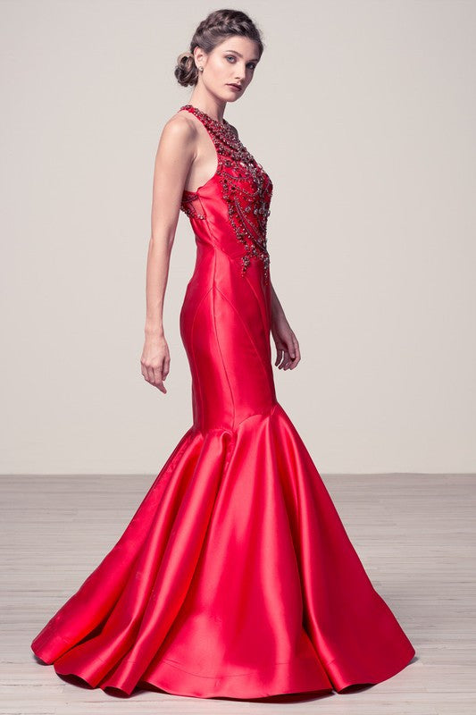 Baroque Red Carpet Wedding Engagement Dress Prom Mermaid Evening Gown