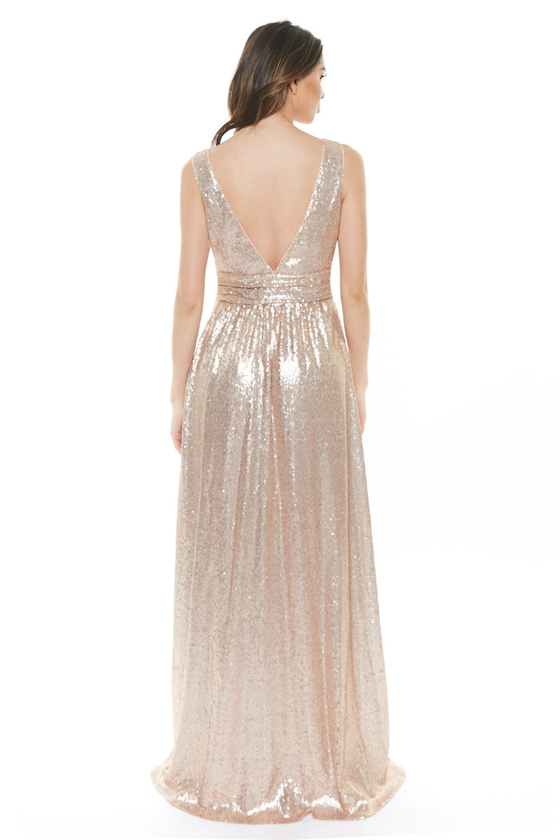 Glamorous Sequin Matte Gold Bridesmaid long maxi Dress