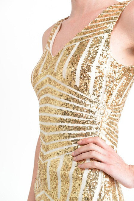 gold sequin split maxi dress Adoria Sequin Cut Out Maxi Dress / Gold | MESHKI