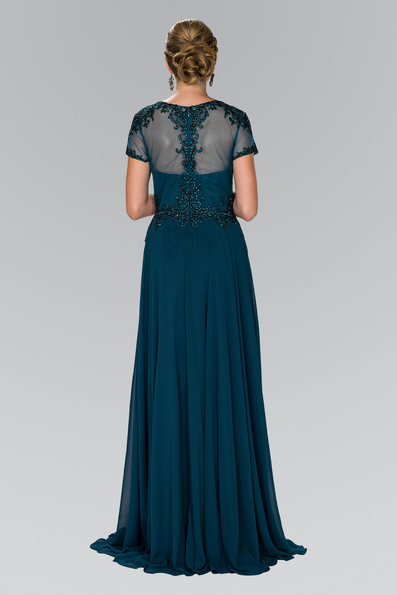Affordable embroidered Illusion neckline Chiffon mother of the bride gown