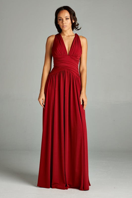 Bariano floor length chiffon bridesmaid dress evening gown in Navy and Burgundy