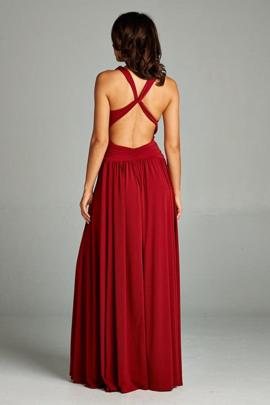 Bariano floor length chiffon bridesmaid dress evening gown in Navy and Burgundy